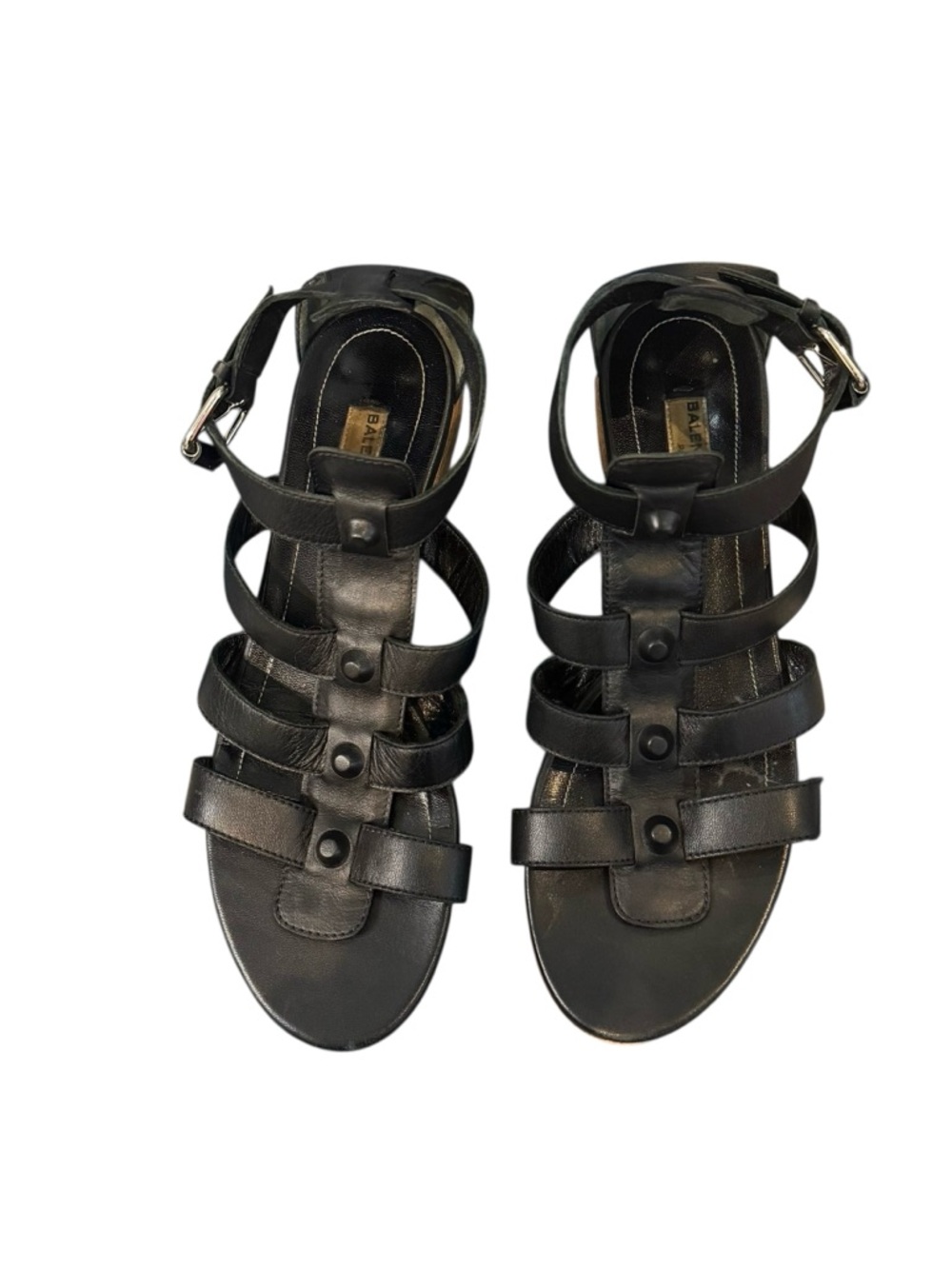 Balenciaga Arena Black Leather Gladiator Studded Multi-Strap Ankle Sandals - Picture 14 of 15